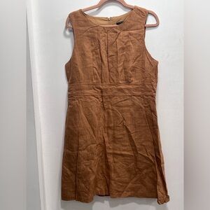 Ann Taylor Camel Brown 100% Linen A-Line  Dress Size 14P